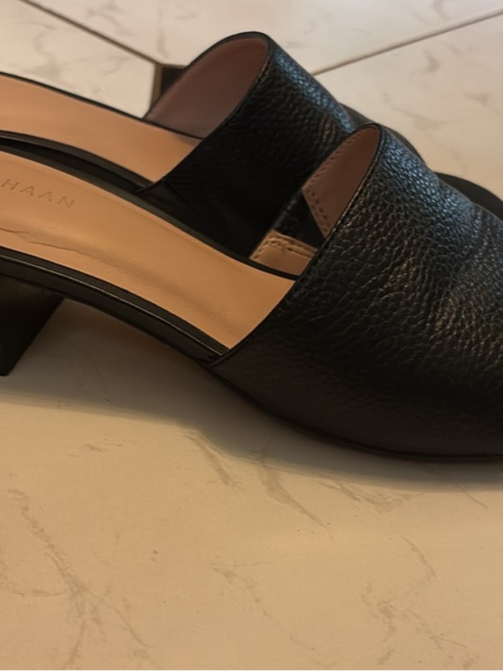 Cole Haan Black Textured Leather Slide Mule